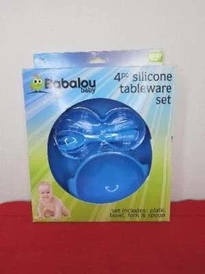 Juego de vajilla de silicona Babalou Baby 4 piezas sin BPA succión completa niño azul Foto 1 de 4