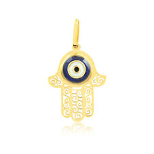 Greek Eye Evil Eye 18k Solid Yellow Gold Hand Pendant Necklace for Girls Teens
