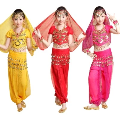 Girls Kids Belly Dance Top Pants Suit Outfit Children Bollywood Carnival Costume - Image 1 of 3