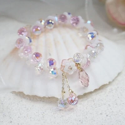 Shell Flower Pink Crystal Bracelet Flash Star Candy Bead luxury Jewelry - Image 1 of 4