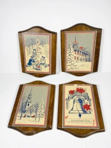4 Vintage Holz Wand Patriotisch Plakette Bild Deko Decoupage Glocke Baum Bibel - Bild 1 von 3
