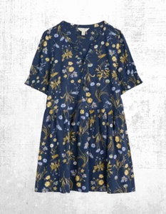 Ex Seasalt Women’s Short Sleeve Jersey Tunic in Navy Botanic Floral Ram - Picture 1 of 10