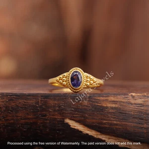 Natural Iolite Ring Gold Vermeil Solitaire Ring Handmade Women Ring Gift For Her - Picture 1 of 4