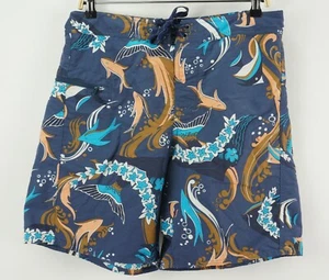 Patagonia Wavefarer Board Short Men's 32 Blue Fish Print Unlined Swim Trunks - Picture 1 of 7