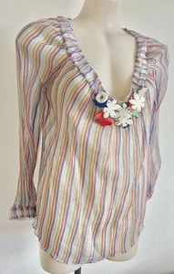 Cacharel blouse FR38-M Striped Silk Georgette Sheer Plastic Embellishments Beads - Picture 1 of 12