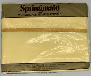 Hoja Plana Doble Vintage Springmaid Wondercale Percale Borde Oro Blanco Nuevo de Nuevo - Imagen 1 de 10