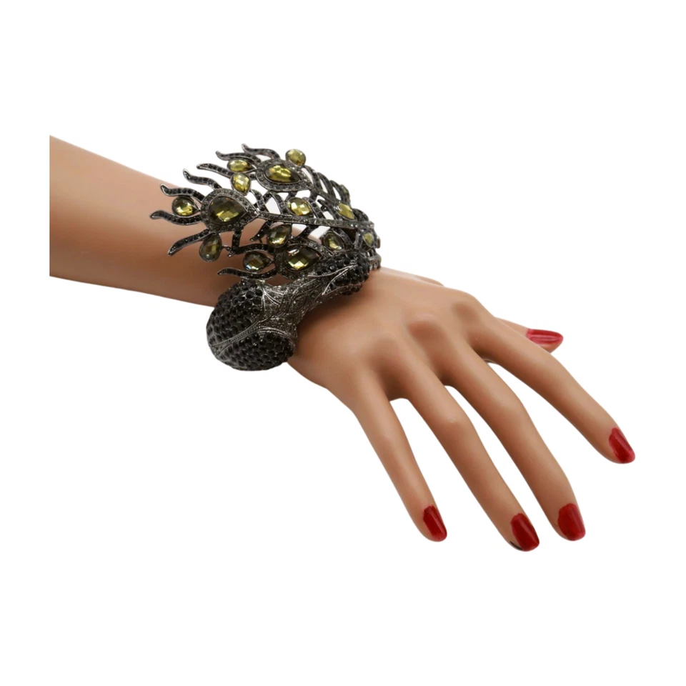 Women Black Metal Cuff Bracelet Fashion Wrap Peacock Feather Statement Jewelry - Image 1 of 4