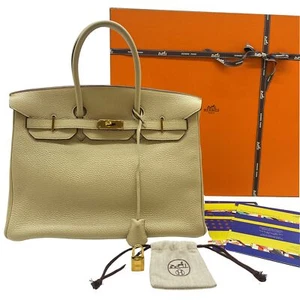 Authentic HERMES Birkin 35 Togo Square In K Hand Bag Beige Leather #36632397 - Picture 1 of 12