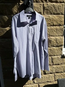 Camisa Nicole Miller 👕 Para Hombre Talla 18/46 Algodón y Poliéster Rayas Blancas y Púrpura - Imagen 1 de 7