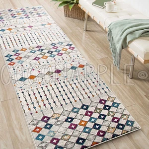 MINERVA TRIBAL DIAMOND COLOURFUL MODERN RUG RUNNER 80x500cm **FREE DELIVERY** - Picture 1 of 6
