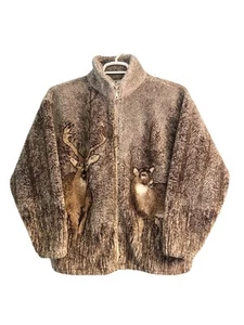 Vintage Black Mountain Outdoor Buck Doe All Over Hunting Graphic Fleece Medium - Picture 1 of 10