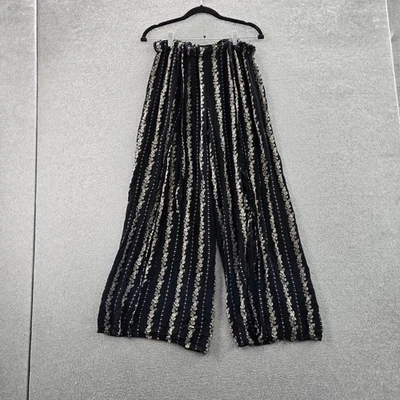 Pantalones Angie Mujer L Negro Floral Bordado Pierna Ancha Bohemio Playa Foto 1 de 4