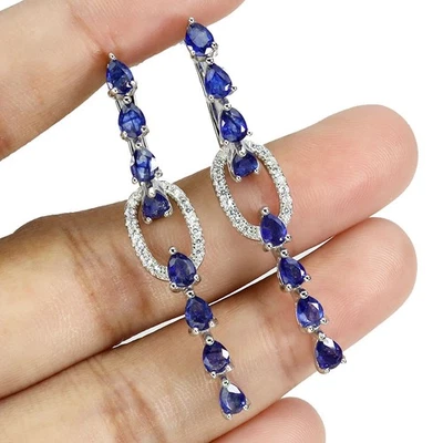 Pendientes de plata de ley 925 zafiro azul pera 4x3 mm joyas de piedras preciosas naturales Foto 1 de 4