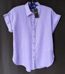 Top de lino con botones cuello lavanda Lauren Ralph Lauren para mujer talla PS $99,50 - Imagen 1 de 8