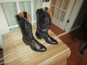 Stivali da cowboy western vintage Nocona uomo 8 D in pelle di lucertola nera ricamati - Foto 1 di 10