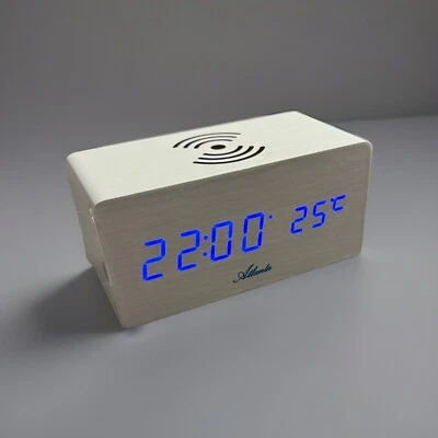 Atlanta 1129/0 LED Tischwecker WIRELESS CHARGING weiß digital Temperatur Datum - Bild 1 von 3