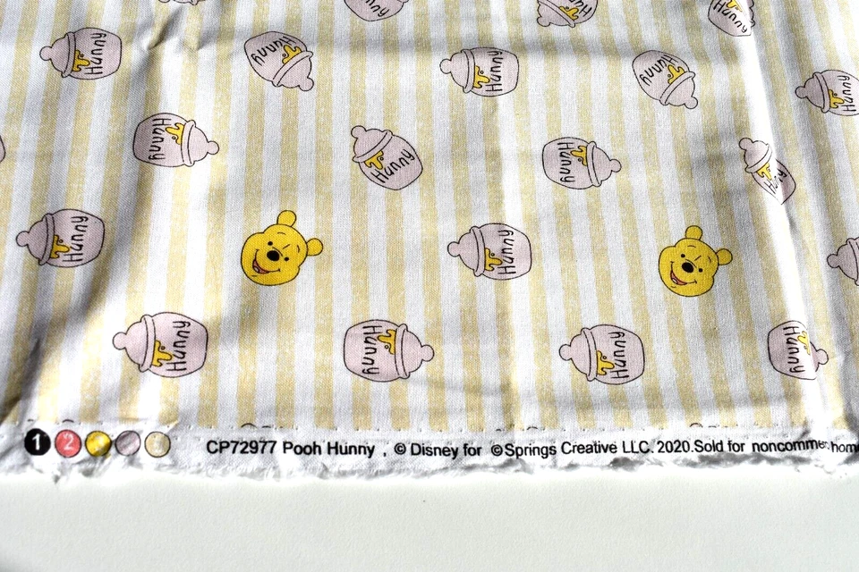 DISNEY WINNIE THE POOH HUNNY  STRIPES  100% COTTON FABRIC  22X44 INCHES - Image 1 of 2