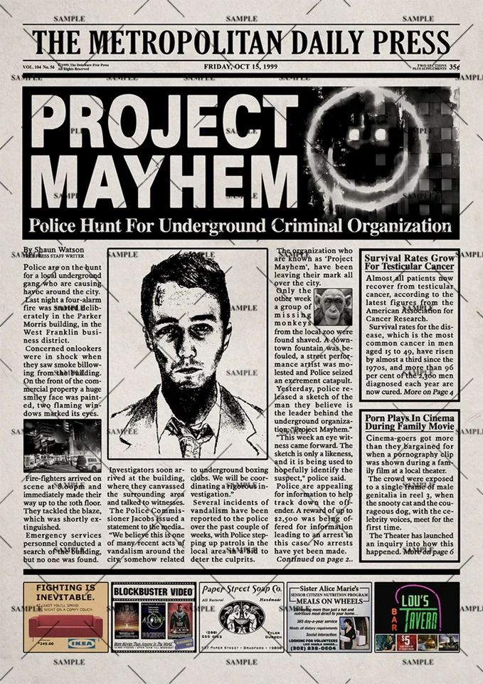 Fight Club Newspaper poster print - Image 1 of 3