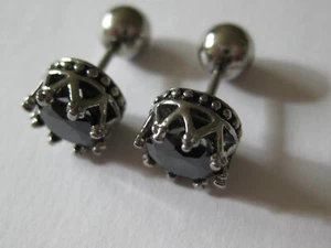 Krone Ohrstecker mit Hämatit und Strass Edelstahl mit Schraubkugel im Paar x815 - Bild 1 von 10