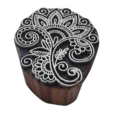 Floral Wooden Printing Block Stamp - DIY Henna Fabric Textile Paper Clay Pottery - Image 1 of 2