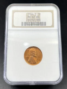 1944 S 1c Lincoln Wheat Cent Penny Coin NGC MS67 RD Gem BU Certified #084 - Picture 1 of 6