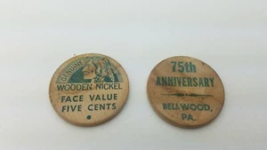 Vintage (2) 1952 Wooden Nickels ~ Bellwood PA 75th Anniversary - Picture 1 of 3