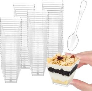 50 Pack 2 oz Square Dessert Cups & Spoons Dessert Cup Mini Serving Appetizer Cup - Picture 1 of 8
