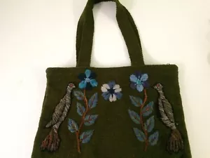 Handmade Wool Handbag Tote Shoulder Purse Hippy Bohemian Chic Hummingbirds Birds - Bild 1 von 5