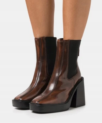 Topshop желтовато-коричневый коричневый женщин Гонконг блок каблук ботинки размер 5/38 - RRP £89.99 - Изображение 1 из 4