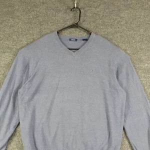 IZOD Sweater Mens Large Blue Knit Long Sleeve V Neck Pullover Cotton Sweater - Picture 1 of 11