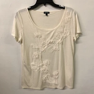 Talbots Size XS Cream Floral Applique Short Sleeve Scoop Neck Blouse Top - Picture 1 of 4