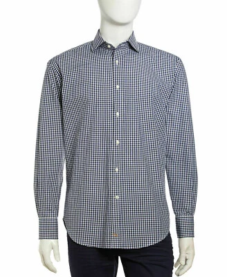 Thomas Dean Gingham Shirt Large Woven Long-Sleeve Sport Shirt Navy $165 Retail - Image 1 of 4