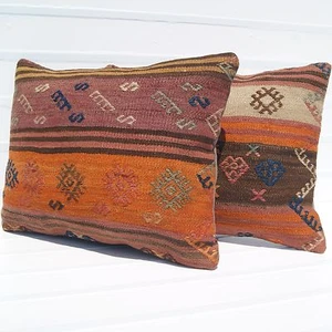 "FUNDA ALMOHADA KILIM TURCA DISEÑO PARA EL HOGAR LANA RECTANGULAR 30+ ALFOMBRA NARANJA 24""X18" - Imagen 1 de 3