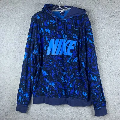 Nike Pullover Hoodie Men's XL Blue Camouflage Big Spell Out Vintage Y2K - Image 1 of 4