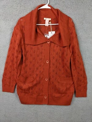 Suéter feminino de tule LOS ANGELES laranja escuro manga longa com botões tamanho G/G - Imagem 1 de 4