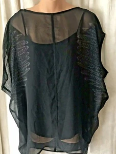 Mint Velvet Black 2 Layer Jersey & Sheer Feather designs Lagenlook Top SZ S NWT - Picture 1 of 10