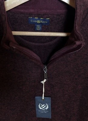 Nuevo suéter suéter con textura de 1/4 cremallera Club Room para hombre granate 2XL con etiquetas Foto 1 de 4