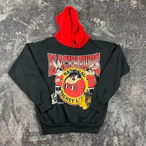Vtg 1994 NHL Blackhawks Hoodie Bugs Bunny Taz Sweatshirt Kids 14/16 Made In USA - Picture 1 of 11