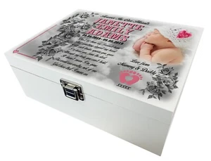 Personalised urn or memory keepsake box, White wooden box, Baby infant loss. - Picture 1 of 12