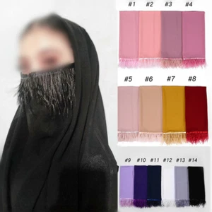 Women Fashion Chiffon Hijab Scarf Tassel Shawls Feather Scarves Soft Large Wraps - Bild 1 von 39