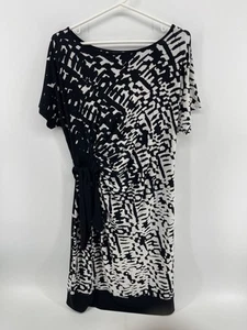 Alfani Short Sleeve V Neck Side Tie Dress Size Large Black White Fast Shipping - Picture 1 of 4