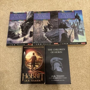 Lord of the Rings LOTR Trilogy The Hobbit Hurin Lot 5 Paperback Books Tolkien - Picture 1 of 18