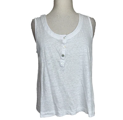 Camiseta sin mangas Joie para mujer XL blanca 100 % lino Henley sin mangas botón verano costero Foto 1 de 4