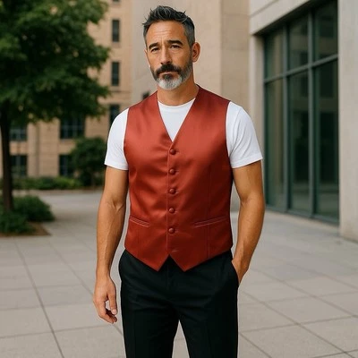 NWT Azazie Gentlemen’s Collection Formal Maroon Satin Vest Men’s Size 3x Plus - Image 1 of 4