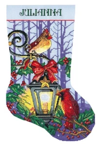 Kreuzstich Set ~ Design Works Laterne & Vögel Weihnachtsstrumpf #DW6865 - Bild 1 von 3