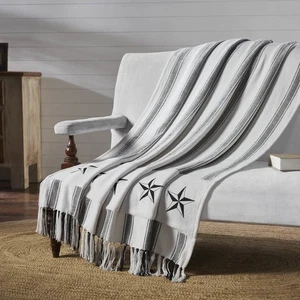 Sawyer Mill Black Ticking Stripe Woven Throw 50x60 VHC Brands - Picture 1 of 7