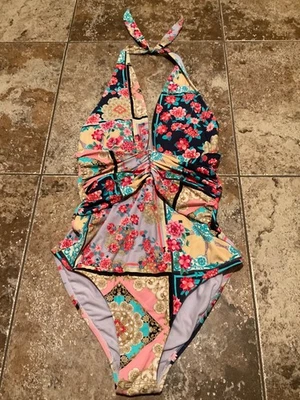 JOHNNY WAS JAPER PLUNGER FLORAL SWIMSUIT ( SIZE L) - Image 1 of 4