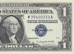 1957-B UNITED STATES SILVER CERTIFICATE $1 "W" (( GEM UNC )) - Bild 1 von 6