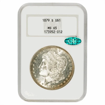 Dólar de plata Morgan 1879S $1 NGC MS 65 CAC Foto 1 de 3
