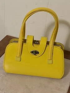 Vintage Unbranded Canary Yellow Purse 1960s Pleather, Two Handles, Cute - Picture 1 of 10